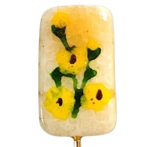 Vintage Floral Painted Stone Stick Pin